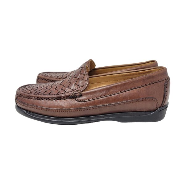 Vintage Old Money Academia Professor Woven Leather Driving Loafers Brown Slip-On - Picture 3 of 11